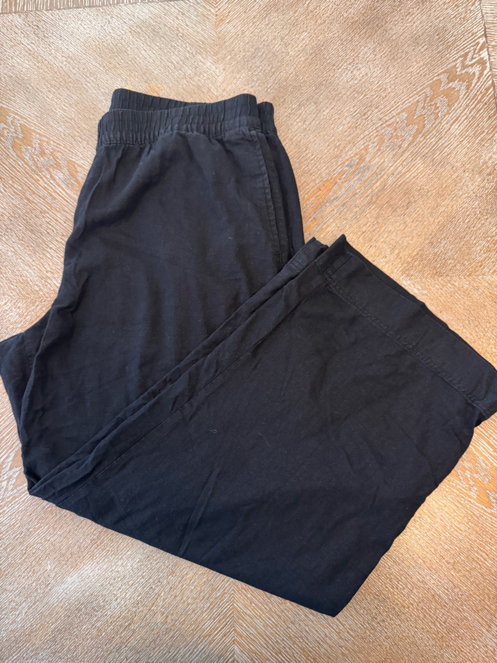 Old Navy Black Linen Blend Wide Leg Pants XL Elastic Waist 36”Inseam 29” Pockets - Picture 3 of 7